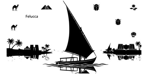 Nile River Felucca Sailing Boat Vector Silhouette