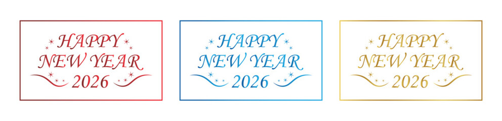 Happy New Year 2026 Gradient Typography Design with Decorative Frames