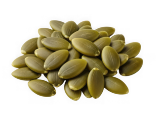 Pile of raw green pumpkin seeds isolated on transparent background