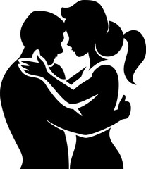 Intimate silhouette of a man and woman embracing each other closely depicting a tender and romantic moment of love and connection between a couple