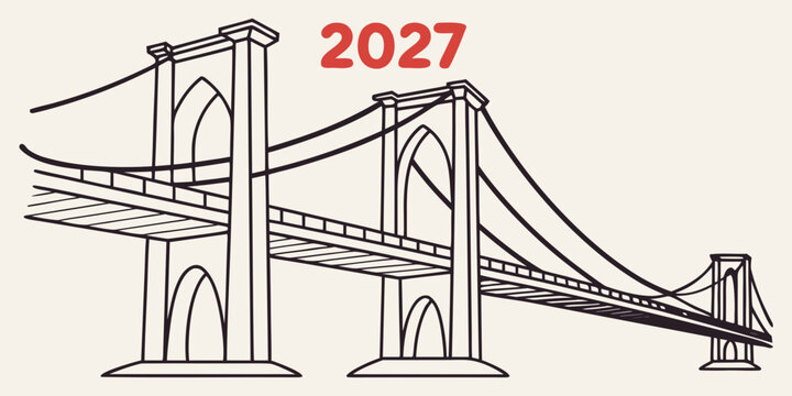 2027 new year greeting featuring line art style suspension bridge landmark suspension landmark architecture minimalist illustration structural engineering destination