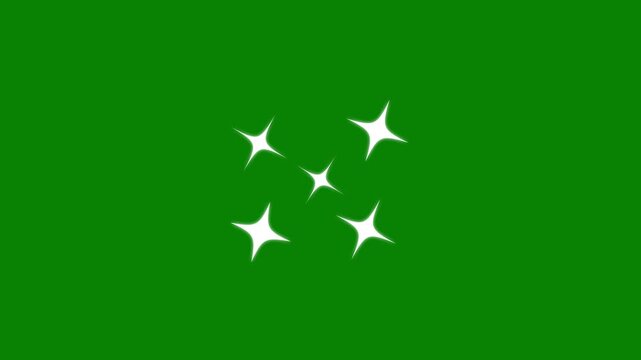 Twinkling star set Hand drawn white sparkles in doodle style on The star effects or magical appearance,Set of animated cartoon Alpha channel,glowing light trails,shining on green screen background.4K