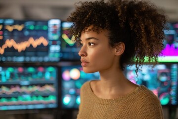 Woman analyzing financial data in office