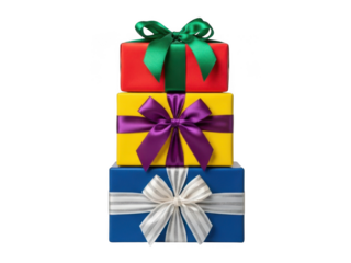 Stack of colorful gift boxes isolated on transparent background