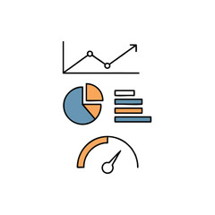 Simple infographic with line chart, pie chart, bar graph and gauge, all in color