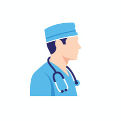 Flat vector graphic of a medical professional, wearing scrubs and stethoscope