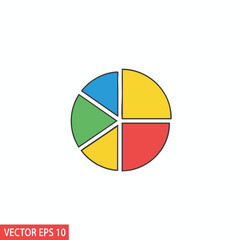 A segmented pie chart with various colors on a white background