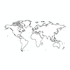 A simple outline map of the world with landmasses represented by black lines