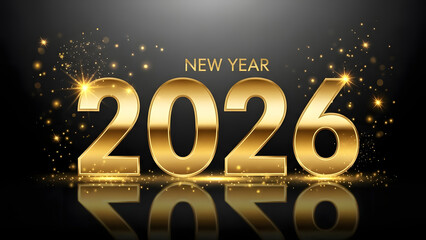 2026 New Year Celebration with Luxury Gold 3D Numbers on Black Background