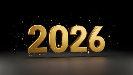 2026 New Year Celebration with Luxury Gold 3D Numbers on Black Background