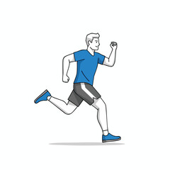 A person in running clothes is running forward with arms and legs in motion