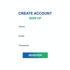 A white background hosts a sign-up form with fields and a "Register" button