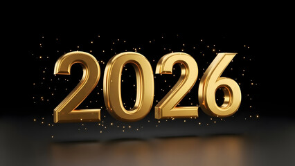 2026 New Year Celebration with Luxury Gold 3D Numbers on Black Background
