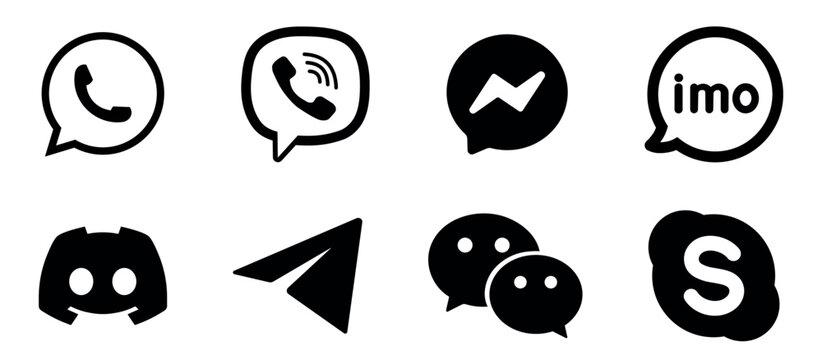 Black messenger and chat icons vector set