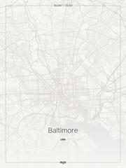 Obraz premium Baltimore City Map discover a sophisticated urban topography with a meticulous geometric street pattern enhanced by refined linework in this vector artwork that epitomizes minimalist wall decor.