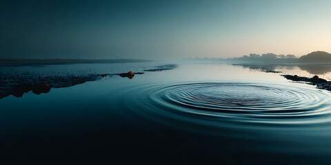  Tranquil Ripples: A serene waterscape unveils concentric circles expanding outwards, reflecting the calming essence of water, capturing the interplay of light and shadow, evoking a sense of calm.