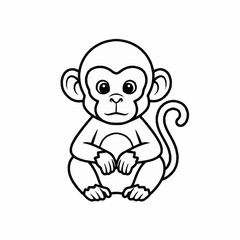 Cute Cartoon Monkey Sitting and Looking Forward.