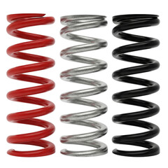 Set of three coil springs red silver black automotive suspension parts mechanical components isolated transparent background high quality PNG format