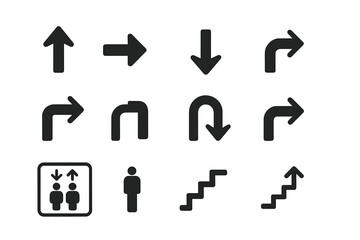 Collection of Dark Grey Navigation Icons on Textured Background