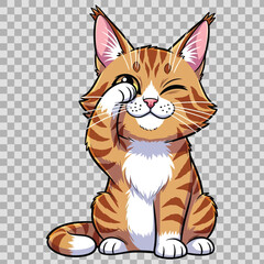 Obraz premium A cute cartoon kitten character with a happy smile is sitting in a funny vector art illustration of a domestic feline pet