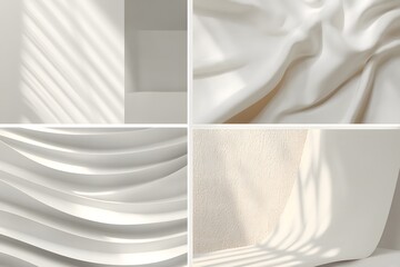 Pantone 11-4201. Abstract composition of textured white surfaces featuring smooth curves, soft folds, and gentle shadows, creating a serene and minimalist aesthetic for modern design concepts