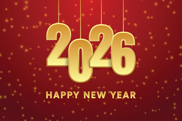 2026 Happy new year celebration greeting card, isolated on red background.