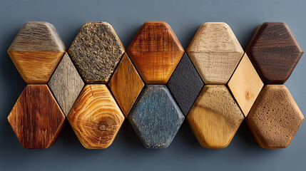 Close up of a wooden geometrical shapes background - ai generative