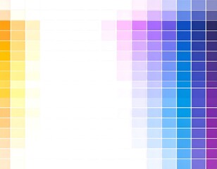 Abstract graphic of color gradients, squares, and grid lines against a white background
