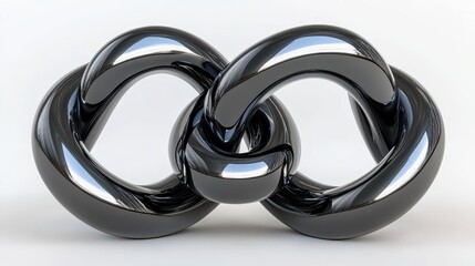 Abstract interlocking geometric shapes in polished black metal art sculpture