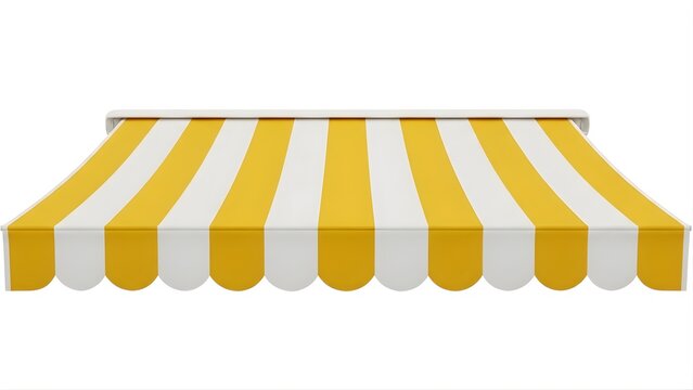A yellow and white striped awning on transparent background