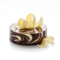 Delicious chocolate cake with white chocolate curls on top
