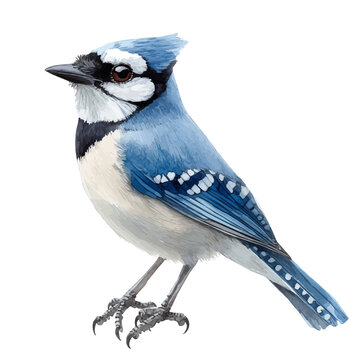 watercolor of Bluejay illustration graphic, isolated on a white background.
