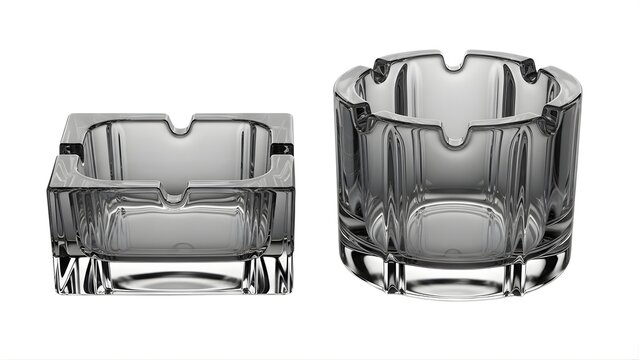 Two modern glass ashtrays on transparent background for smoking accessories
