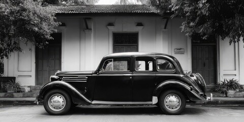 Classic Luxury Vintage Car Parked on Street in Retro 1930s Style