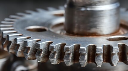 Close-up metallic gear mechanism under precise studio lighting highlighting engineering craftsmanship, industrial technology and fine mechanical design details suitable for manufacturing and automatio