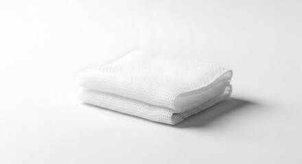 A neatly folded stack of two white towels on a plain white background with soft shadows