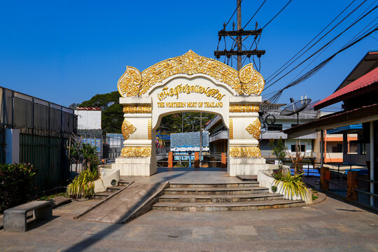 The Northernmost Point of Thailand gateway arch at the Mae Sai border crossing