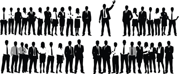 Large Group of Professional Business People Silhouettes Standing in Rows Representing Corporate Teamwork Success Diverse Workforce Leadership and Executive Company Collaboration