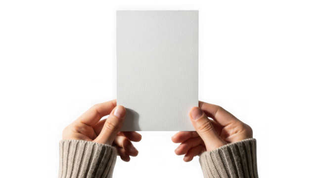 Hands holding blank white card or paper isolated on transparent background - Powered by Adobe