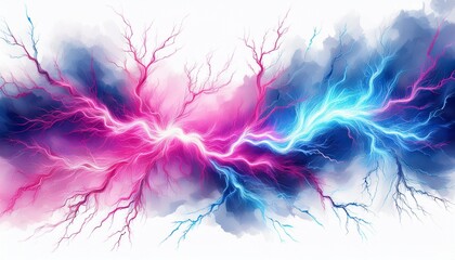 electric discharge with blue and pink lightning isolated on a white background