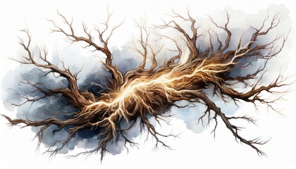 electric lightning bolt branching energy discharge isolated on a white background