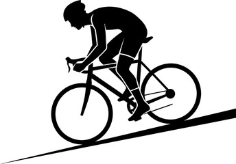 Obraz premium Cyclist man riding a road bicycle uphill. Silhouette illustration of a person engaged in sports and active lifestyle. Vector graphic