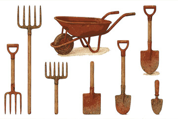 Garden Tools Arranged on a Light Yellow Background © icon_art