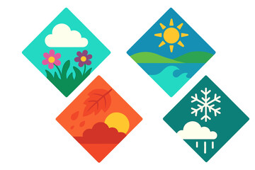 Obraz premium Four Seasons Icons in Glowing Diamond Shapes