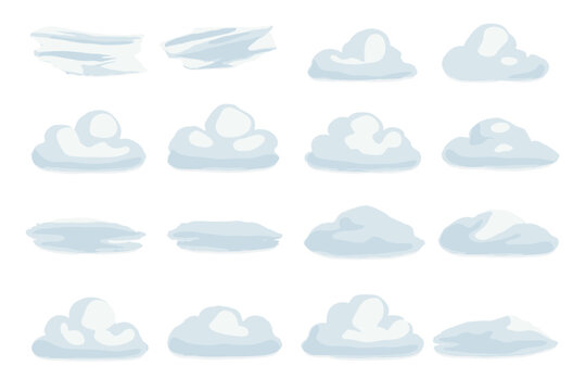 Collection of fluffy white clouds on a light blue background