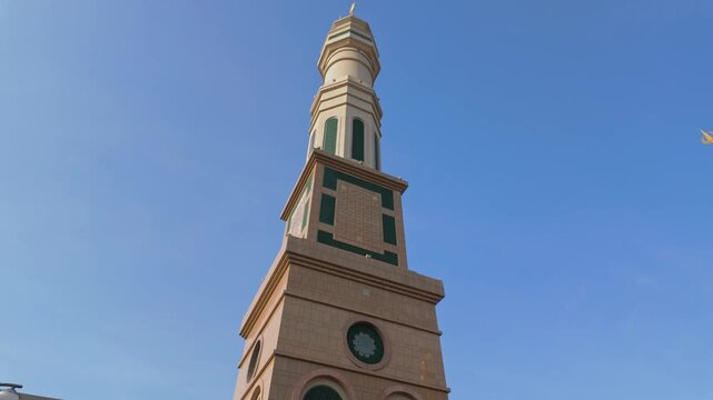 The minaret of Baitul Muttaqien Mosque, the biggest mosque and islamic center in Samarinda, East Kalimantan, Indonesia