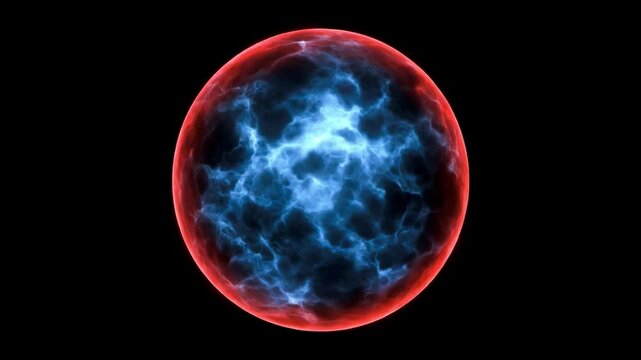 High-quality 3D visualization of a clashing elemental magic orb featuring dual-colored fire and intense light pulses.