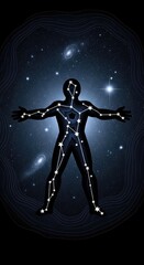 Naklejka premium Astral Human Constellation Silhouette Star Map Galaxy Astronomy Cosmic Celestial Night Sky Wallpaper Art.jpg