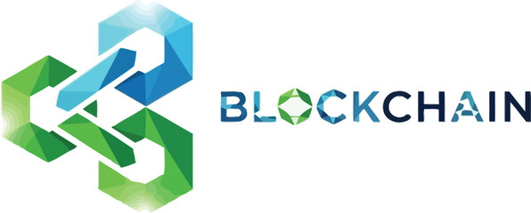 Blockchain Technology Hexagonal Connectivity Logo with Text
