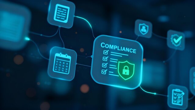 Compliance Framework Visualized With Checks and Balances Ensuring Data Security, Policies, and Regulatory Adherence in Digital Operations - Powered by Adobe